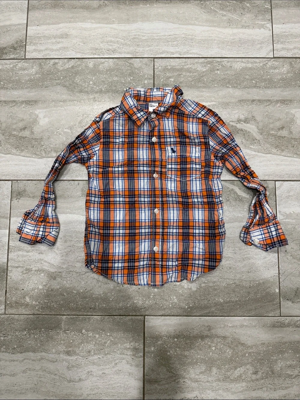 Kids Orange Plaid Button-Front Shirt